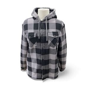 Ecko Unltd Men’s Size Small Button Up Fleece Flannel Jacket Hooded Gray/Black